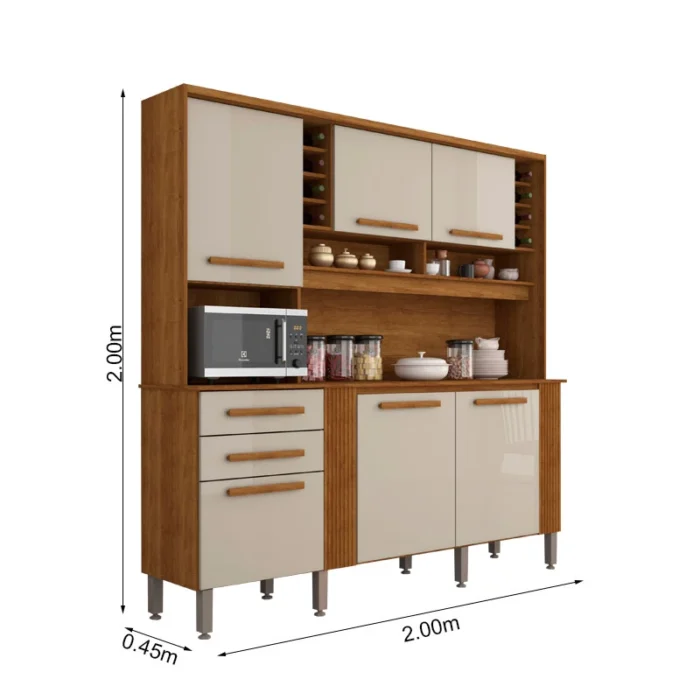 Armário Cozinha  Catar 6 Portas 2 Gavetas Larg. 2.00m - Sallêto (rf) - Imagem 2