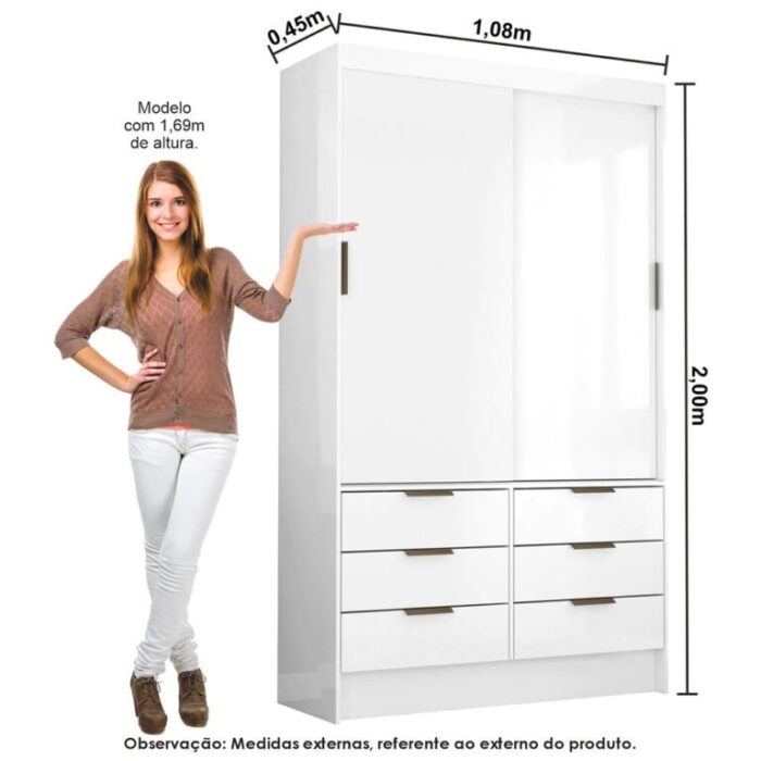 Modulado 4 Portas + Guarda-Roupa 2 Portas Sevilha(Sem espelho) Branco – CARIOCA MÓVEIS (tt) - Imagem 7