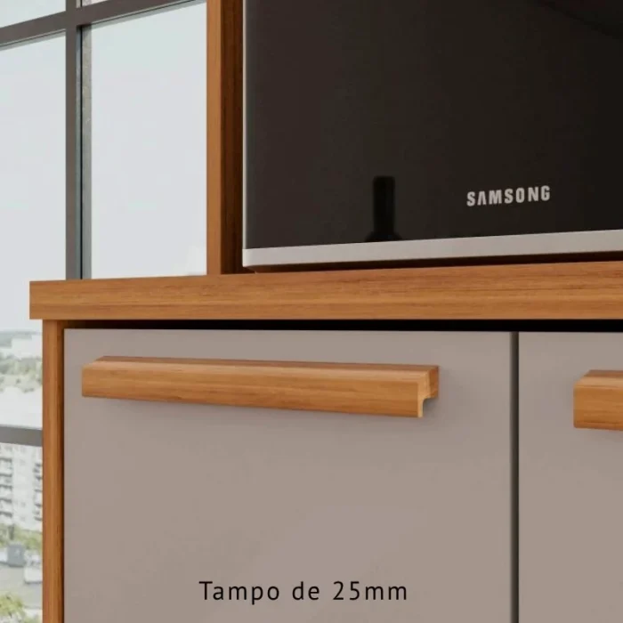 Torre Quente Flórida + Balcão Flórida 1.20m + Armário Aéreo Florida Ripado 1.20m Cinamomo/Off Sallêto  (rf) - Imagem 4