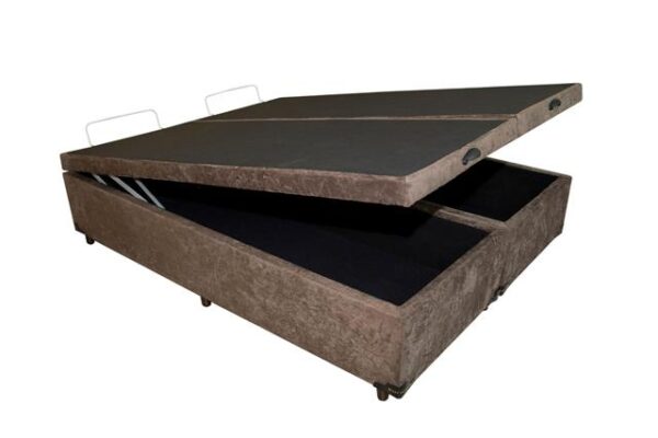 .Base Bau Casal 188x138 Bipartida tecido Suede- (SR).