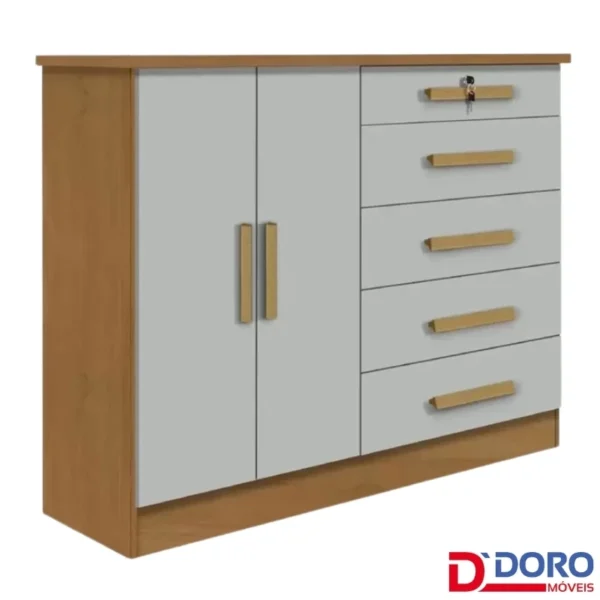 Cômoda New Athos Cinamomo/Off 5 Gavetas e Sapateira Larg. 1.36m - D Doro (ruf)