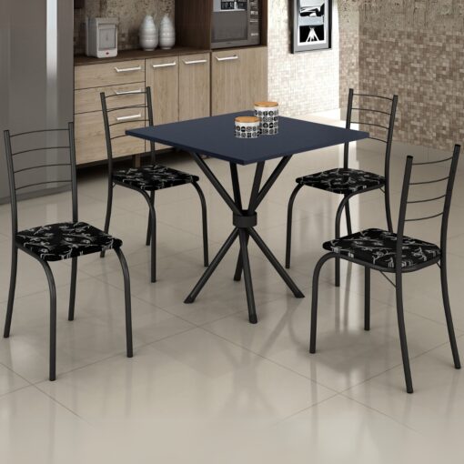 Mesa 4 Cadeiras Rio 75×75 Preto/Grafite/Preto Lírio – TEIXEIRA (tt)