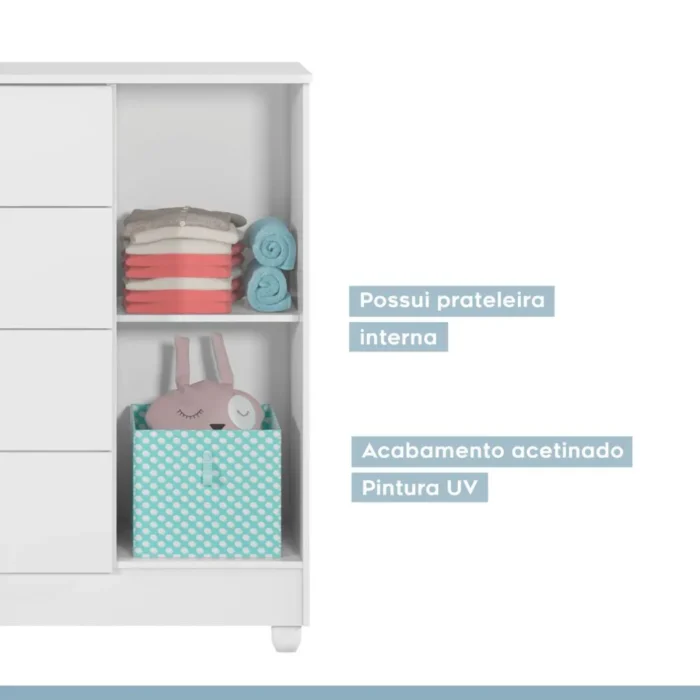 Comoda de Bebe1 Porta 4 Gavetas Life Tigus Baby (pr) - Imagem 4