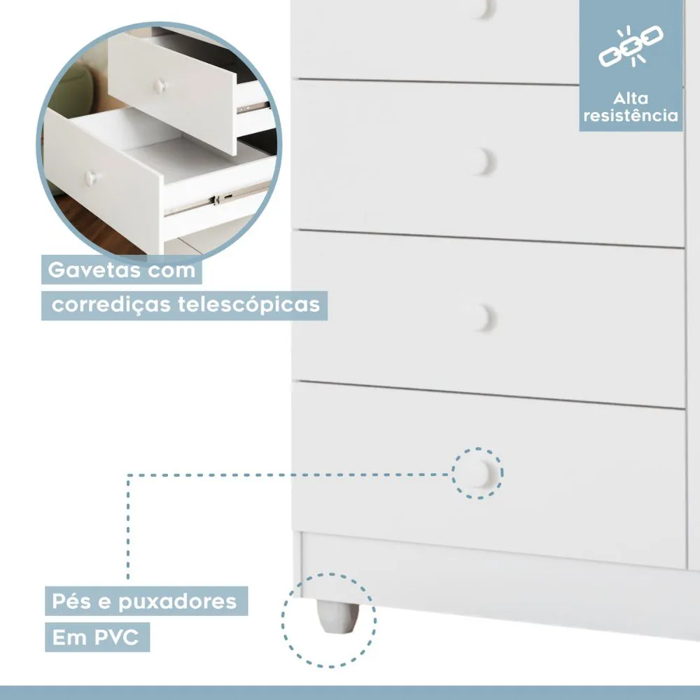 Comoda de Bebe1 Porta 4 Gavetas Life Tigus Baby (pr) - Imagem 5