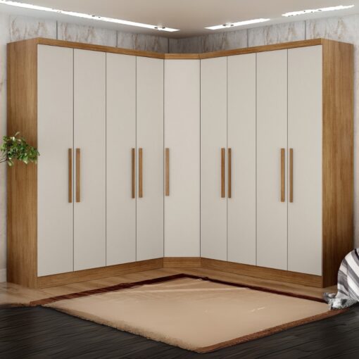 .Guarda-Roupa Modulado Rizon 001(Dois Módulos 4 Portas + Um Módulo Canto Oblíquo) Cumaru/Fendi – NOVO HORIZONTE(total).