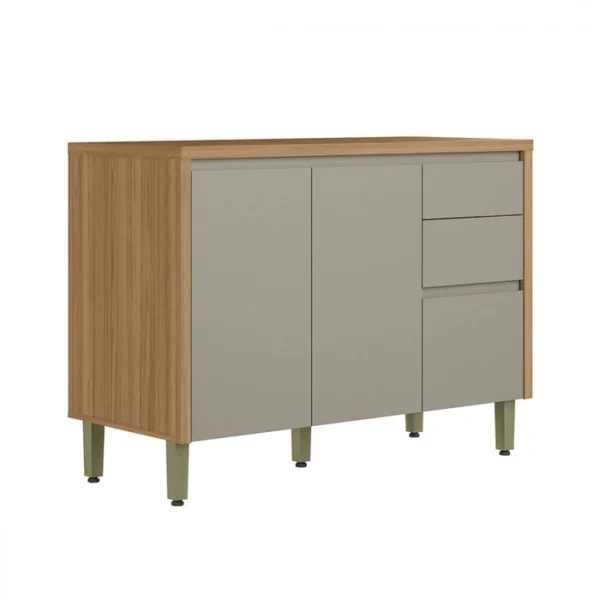 Balcão de Cozinha 120 Cm Allure 2 Portas 3 Gavetas 100% Mdf Jequitibá/gris Fosco - Linea Brasil Bege Claro (rn)