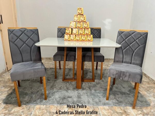 Mesa Pedro90x90 Mel/Off White 4 Cadeiras Stella Mel Naturale Azul(total-ruffer)