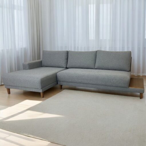 Sofá com Chaise Ref.825 2,90 m Chenile Linho Cinza Firenze – RONDOMÓVEIS (tt)