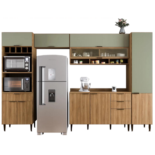 Cozinha 5 Peças Paris Nogal Manchester/Verde Matte – BATROL MÓVEIS (tt)