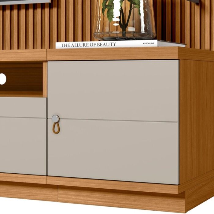 Painel + Rack + Dois Módulos Laterais Ouro Preto Nature/Off White – LINEA BRASIL Altura: 198 cm Largura: 268 cm Profundidade: 41 cm (tt) - Imagem 8