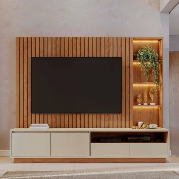 Estante Home Theater com Led para Tvs até 82 Polegadas Cancun Freijó/Off White (rn)