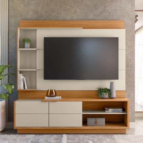 Estante Home 180cm para TV Atlanta Linea Brasil - Nature/Off White (rn)