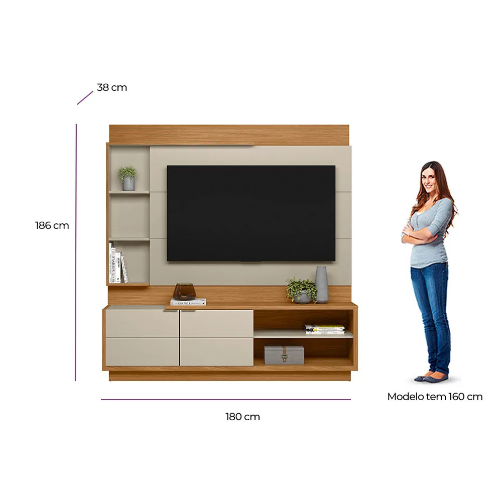 Estante Home 180cm para TV Atlanta Linea Brasil - Nature/Off White (rn) - Imagem 3