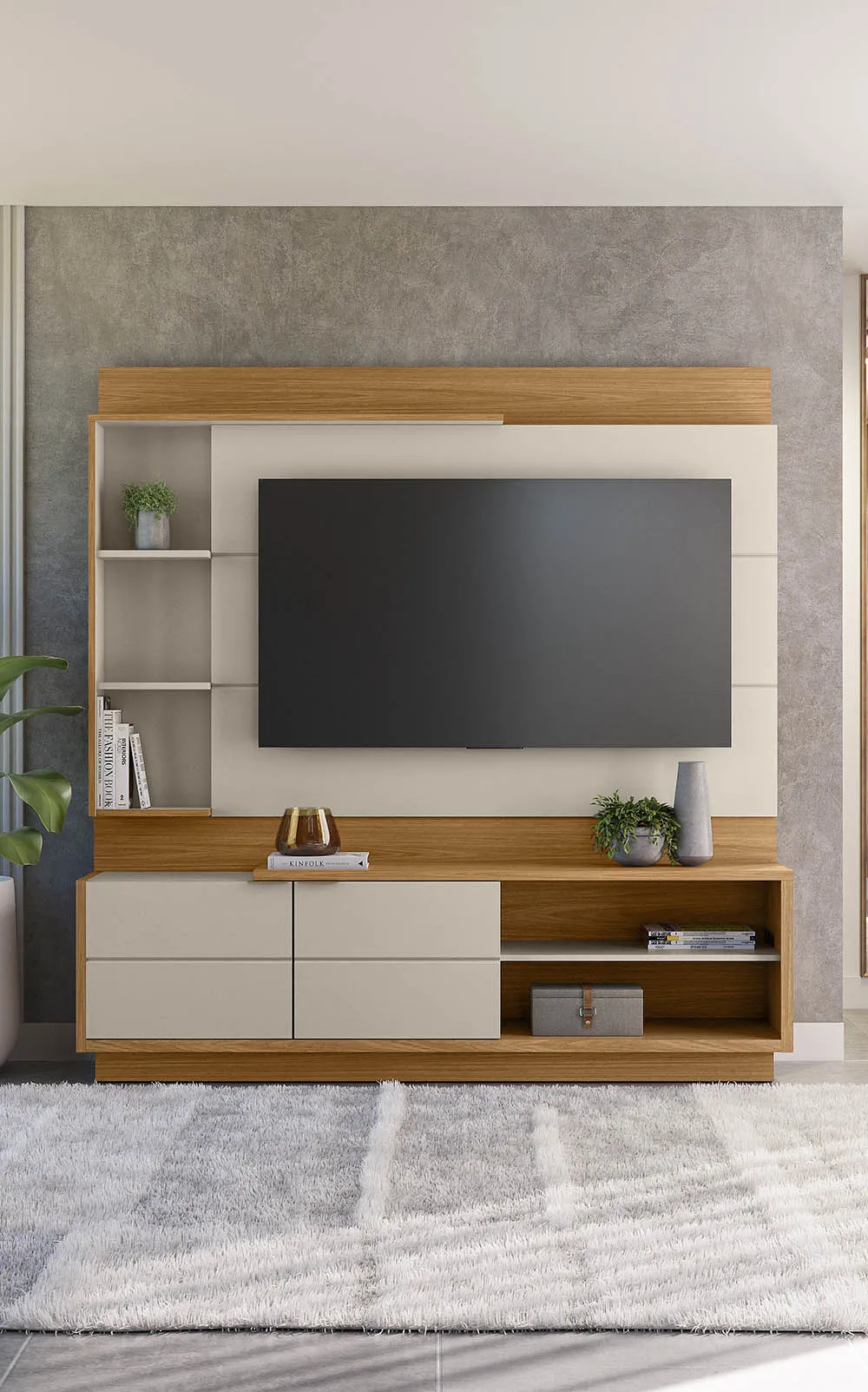 Estante Home 180cm para TV Atlanta Linea Brasil - Nature/Off White (rn) - Imagem 4