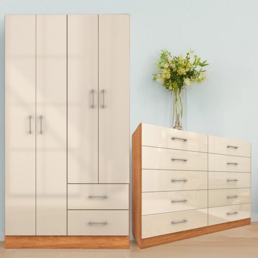 Guarda-Roupa 4 Portas Panamá 4002 + Cômoda 10 Gavetas Caribe – FELLICCI (tt).