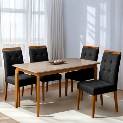 Mesa Alegra 120 Cinamomo/Off White com 4 Cadeiras Sophia Veludo – JCM MOVELARIA + WM DECOR