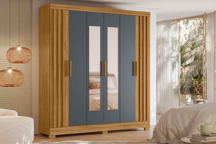 Guarda-Roupa de Casal Moval Valença com 6 portas, 2 gavetas, 6 prateleiras - 195cm de largura  Ripado (rn) - Imagem 3