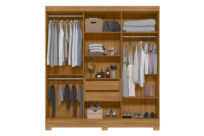 Guarda-Roupa de Casal Moval Valença com 6 portas, 2 gavetas, 6 prateleiras - 195cm de largura  Ripado (rn) - Imagem 4