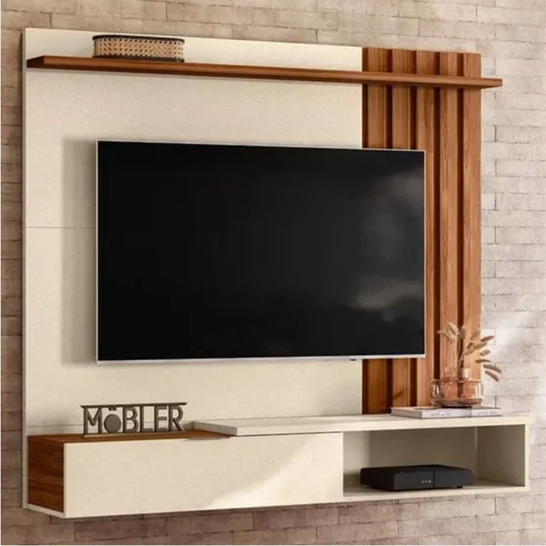 .Home Suspenso Vegas Larg. 1.60m com Detalhe Ripado Pérola Metalizada/Cinamomo Mel -Mobler(ruffer).
