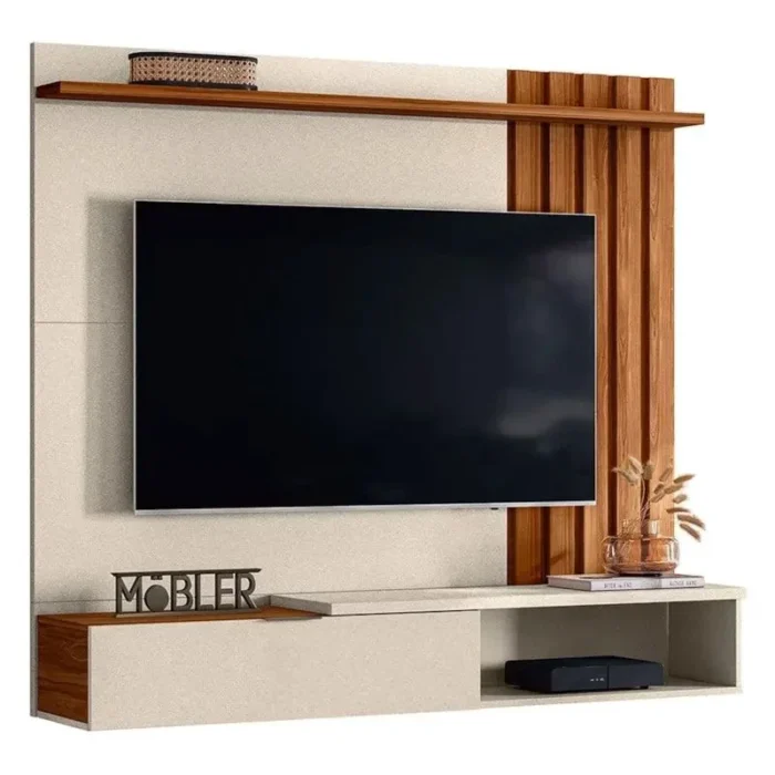 .Home Suspenso Vegas Larg. 1.60m com Detalhe Ripado Pérola Metalizada/Cinamomo Mel -Mobler(ruffer). - Imagem 6