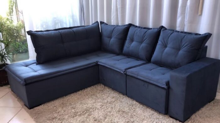 Sofá de Canto Denver 5 Lugares Retrátil Suede 197cm x 226cm (pr) - Imagem 2