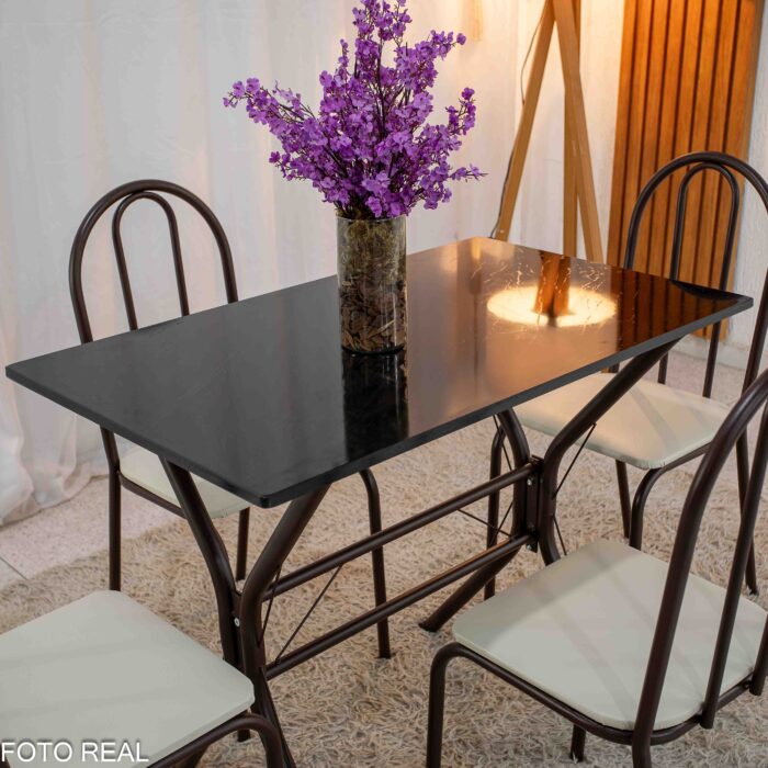Mesa de Cozinha Base Cabo Frio Marrom Tampo Preto Pedra 100x60 4 Cadeiras Ubatuba Marrom Assento Branco - Teixeira (rf) - Imagem 4
