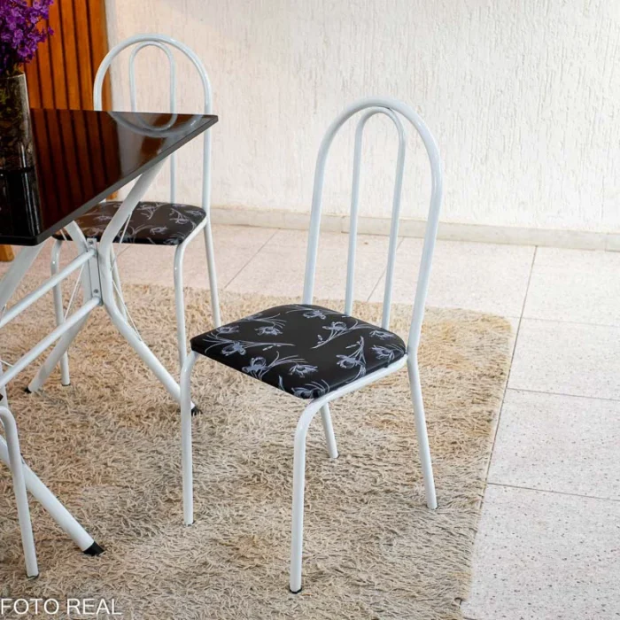 Mesa de Cozinha Base Cabo Frio Branca Tampo Preto Pedra 100x60 4 Cadeiras Ubatuba Branca Assento Preto - Teixeira (rf) - Imagem 5