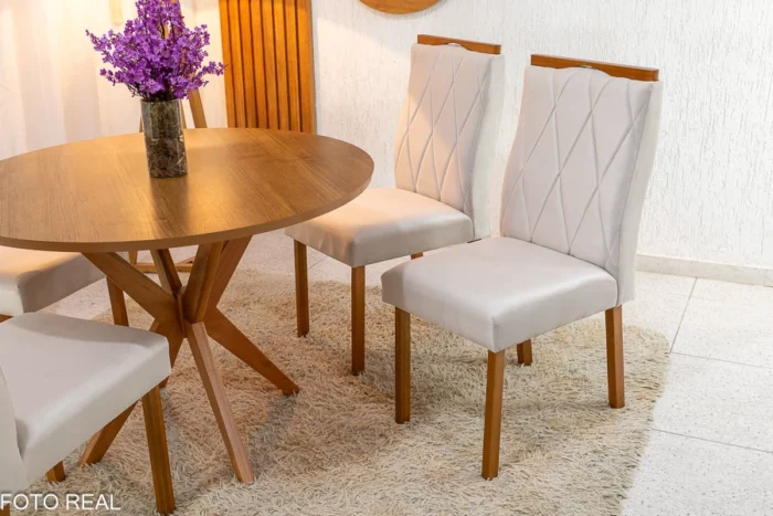 .Mesa de Jantar Simpatia Tampo Redondo 108×108 Cinamomo 4 Cad. Lisboa Veludo  Madeira Maciça - Entregue Montada (ruffer). - Imagem 9