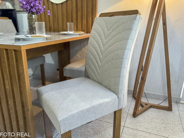 .Mesa Jantar Cancun 120×90 4 Cadeiras Linho Bege 178 Cel Móveis(ruffer). - Imagem 4