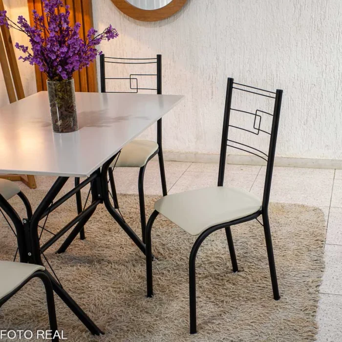 Mesa Paraty Base Cabo Frio Preto Tampo Pedra Off 120x75 4 Cadeiras Paraty Assento Creme - Teixeira (rf) - Imagem 6