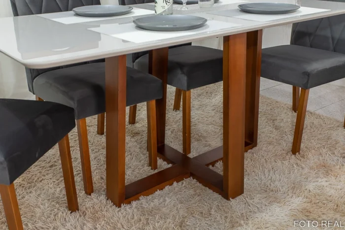.Mesa de Jantar Pedro Mel Vidro Off 160×80 6 Cadeiras Lisboa Veludo Marrom 509 Madeira Maciça Art Assento - Entregue Montada(ruffer). - Imagem 8