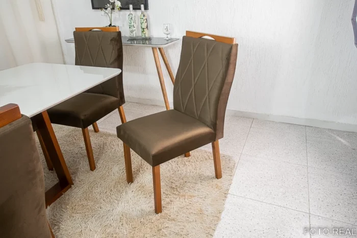 .Mesa de Jantar Pedro Mel Vidro Off 160×80 6 Cadeiras Lisboa Veludo Marrom 509 Madeira Maciça Art Assento - Entregue Montada(ruffer). - Imagem 12