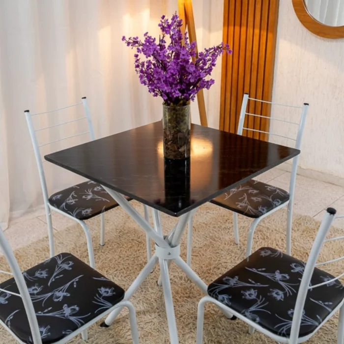 Mesa Rio Base Ipanema Branco Tampo Preto MDF 68X68 4 Cadeiras Rio Assento Preto - Teixeira (rf) - Imagem 3