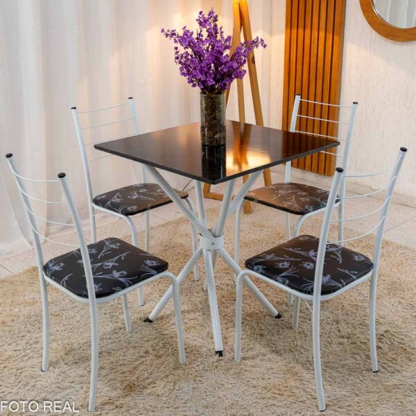 Mesa Rio Base Ipanema Branco Tampo Preto MDF 68X68 4 Cadeiras Rio Assento Preto - Teixeira (rf)