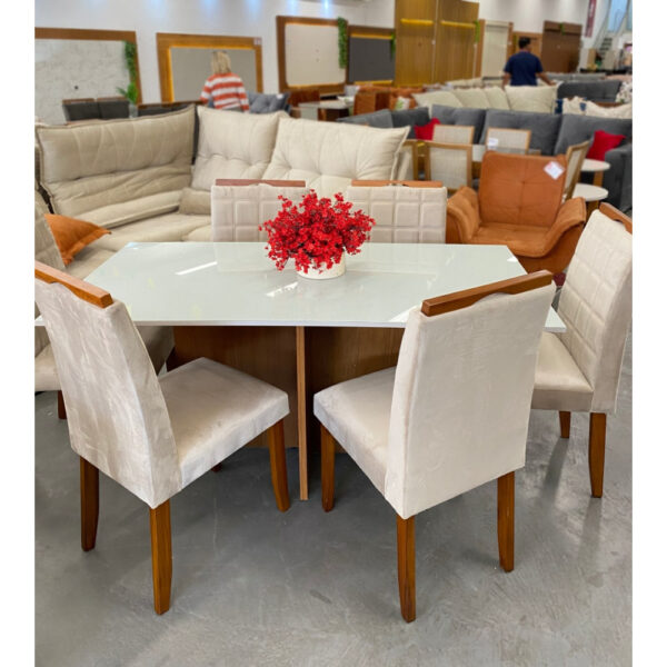 Mesa Los Angeles 80×160 Tampo de Vidro + 6 cadeiras de madeira maciça – (Rn-Total-prem).