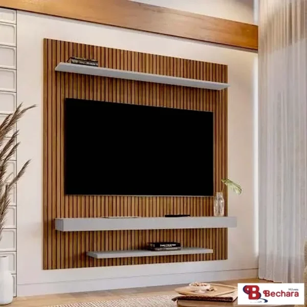Painel Leme TV até 60 Polegadas Larg. 1.50m Impressão Ripada 3D Ripado/Off White Bechara