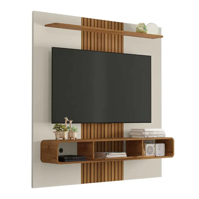 Painel Lisboa Ripado 3D TV até 65 Polegadas Larg. 1.58m Off/Nature Bechara (rf) - Imagem 4