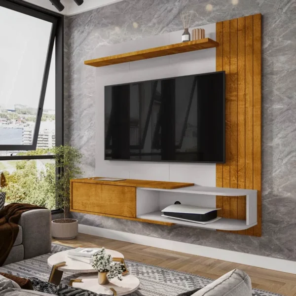 Painel Paraty Nature/Off C/Detalhe Frisado Para TV até 55 Polegadas Larg. 1.37m - Bechara (rf)