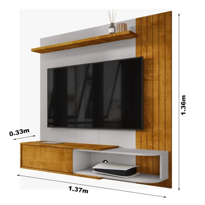 Painel Paraty Nature/Off C/Detalhe Frisado Para TV até 55 Polegadas Larg. 1.37m - Bechara (rf) - Imagem 5