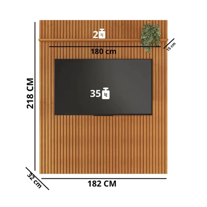 Rack Sereno Cinamomo Ripado Larg. 1.68m + Painel Riso Cinamomo Ripado TV até 65 Polegadas Larg. 1.82m - JCM (rf) - Imagem 2