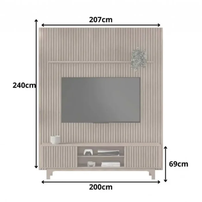 Rack Triunfo Cinamomo Larg. 2.00m + Painel Riso Cinamomo Ripado TV até 75 Polegadas Larg. 2.07m - JCM (rf) - Imagem 5