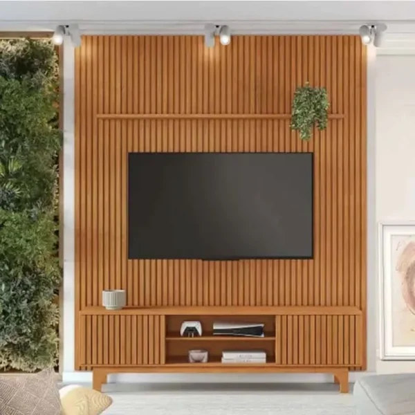 Rack Triunfo Cinamomo Larg. 2.00m + Painel Riso Cinamomo Ripado TV até 75 Polegadas Larg. 2.07m - JCM (rf)