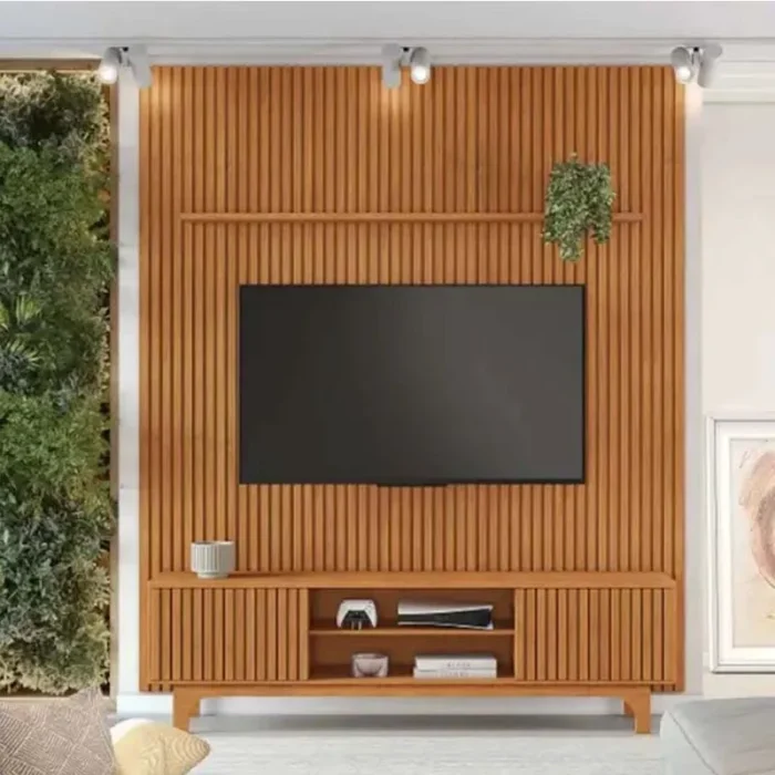 Rack Triunfo Cinamomo Larg. 2.00m + Painel Riso Cinamomo Ripado TV até 75 Polegadas Larg. 2.07m - JCM (rf)