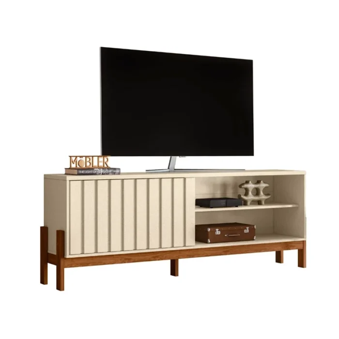 Rack Bancada New Aurora Pérola Metalizada/Cinamomo Mel TV até 75" Larg. 1.88m - Mobler (rf) - Imagem 3