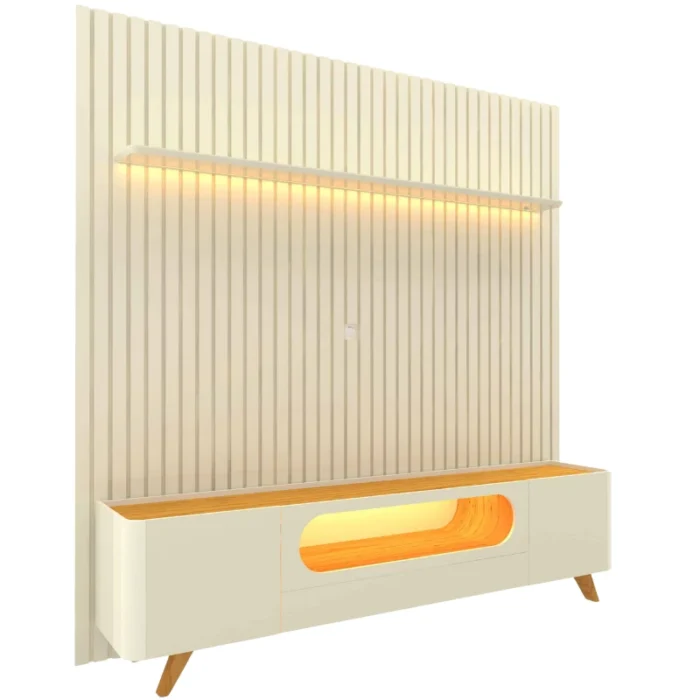 Rack Nobre Off/Naturale Larg. 2.10m + Painel Nobre Naturale Ripado C/ Led 100% MDF TV até 85 Polegadas Larg. 2.30m - Gelius (rf) - Imagem 5