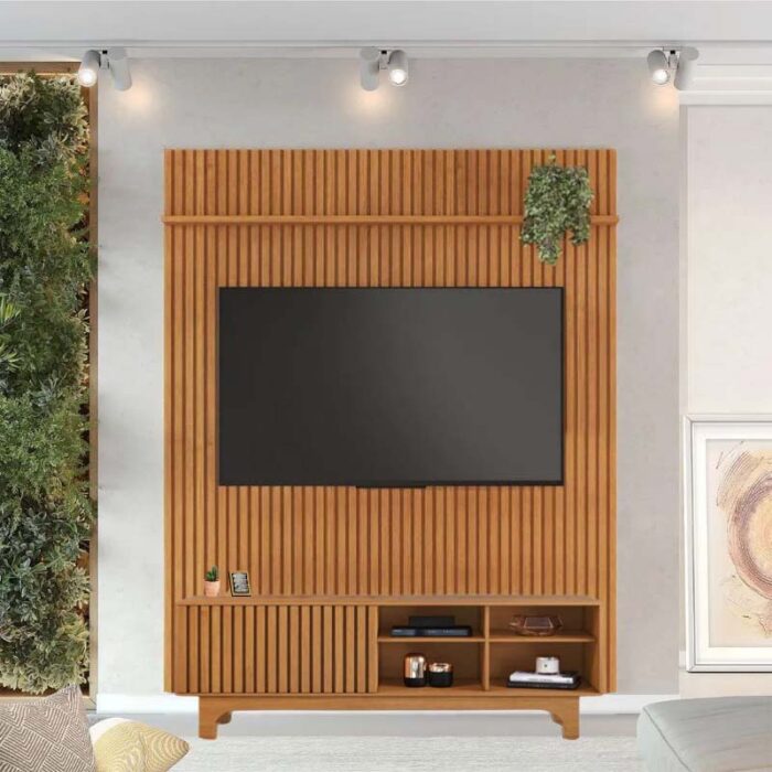 Rack Sereno Cinamomo Ripado Larg. 1.68m + Painel Riso Cinamomo Ripado TV até 65 Polegadas Larg. 1.82m - JCM (rf)