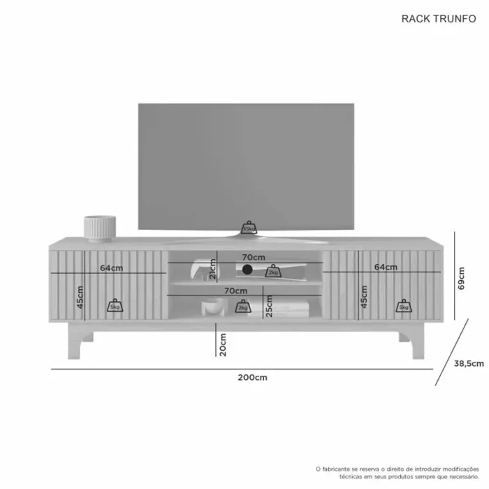 Rack Triunfo Cinamomo Larg. 2.00m + Painel Riso Cinamomo Ripado TV até 75 Polegadas Larg. 2.07m - JCM (rf) - Imagem 7