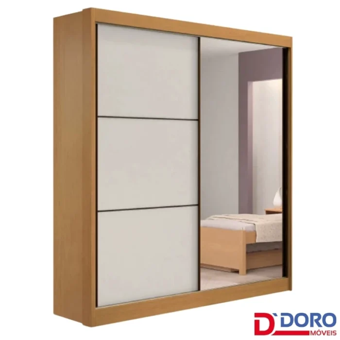 Roupeiro Atenas Cinamomo/Off 2 Portas C/ 1 Espelho 100% MDF Portas Flex Larg. 1.85m - D Doro (rf) - Imagem 5