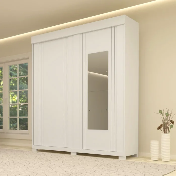 Roupeiro Heloisa Nature/Off 2 Portas C/ 1 Espelho e Pés 100% MDF Larg. 1.80m - ACP (rf) - Imagem 6