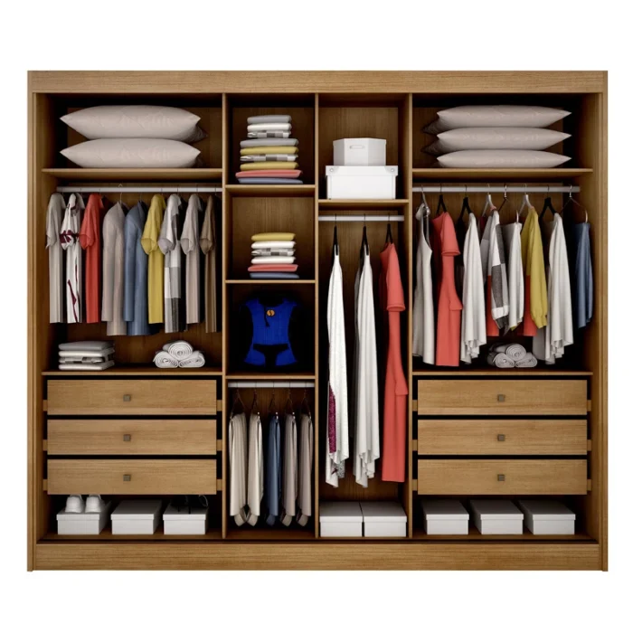 Roupeiro Sollo Plus Ripado 3D Cumaru 3 Pts 6 Gav. C/1Espelho 100% MDF Larg. 2.73m Novo Horizonte (rf) - Imagem 4